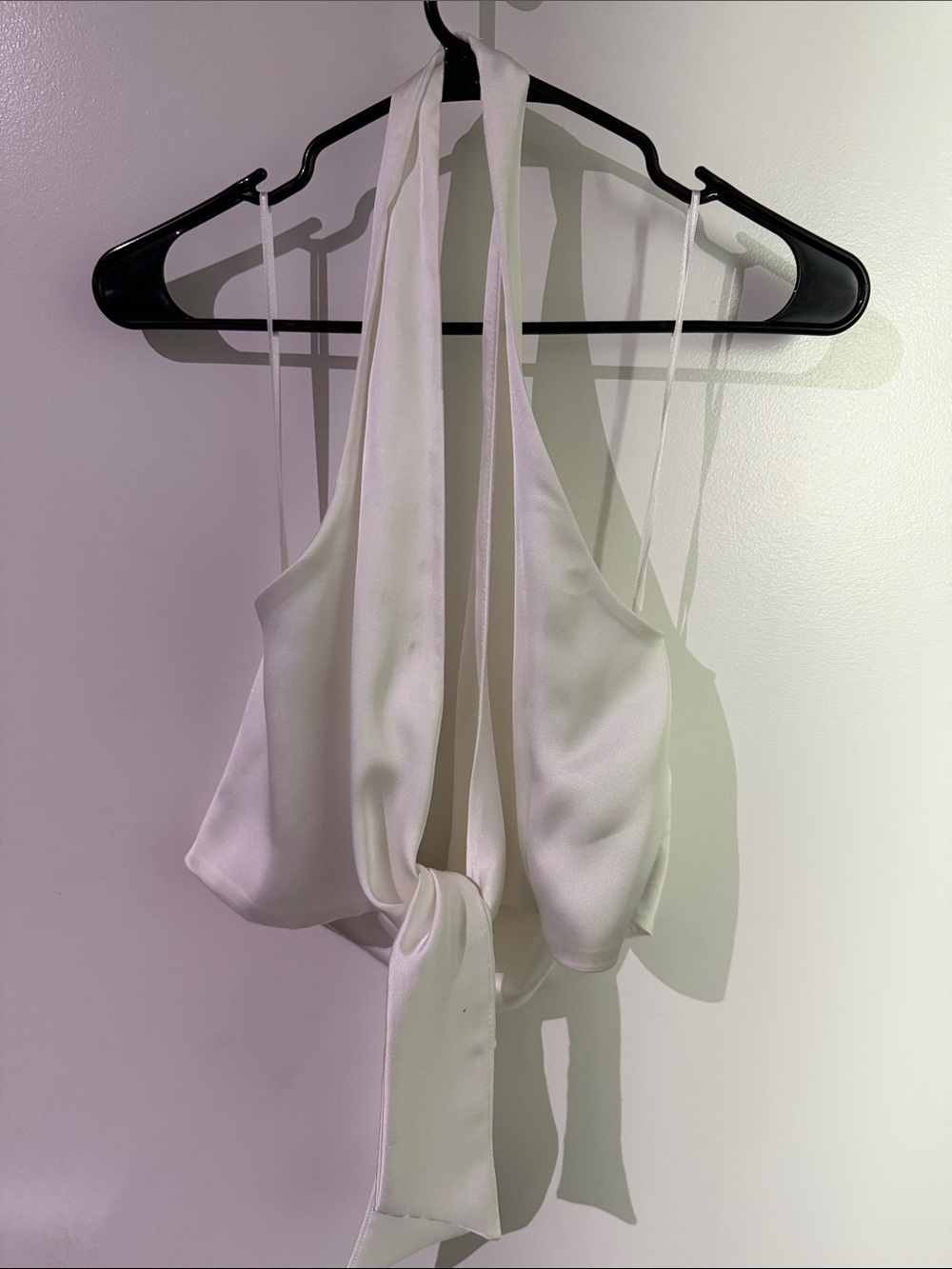 Zara Ivory Satin Halter Tie-Front Crop Top